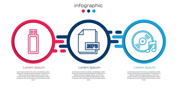 Set line USB-Stick, MP3-Datei-Dokument und Vinyl-Disk. Geschäftsinfografische Vorlage. Vektor — Stockvektor