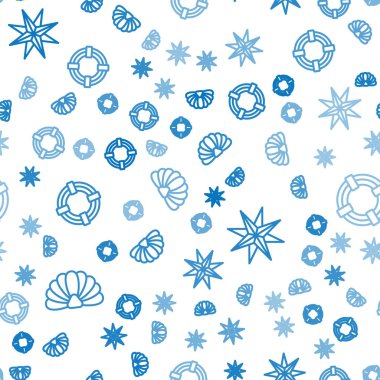 Deniz taraklı deniz kabuğu, Rüzgar gülünü ve Lifebuoy 'u kusursuz desene ayarlayın. Vektör