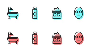 Krem ya da losyon kozmetik tüpü, küvet ve yüz maskesi simgesini ayarla. Vektör