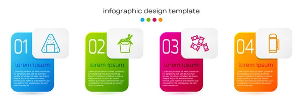 Set lijn Onigiri, Aziatische noedels en eetstokjes, Candy en Thermos container. Bedrijfsinfographic sjabloon. Vector — Stockvector