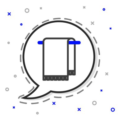 Beyaz arkaplanda izole edilmiş bir askı simgesi üzerinde çizgi havlusu. Banyo havlusu ikonu. Renkli taslak konsepti. Vektör İllüstrasyonu