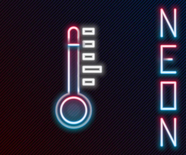 Linha de néon brilhante Termômetro de meteorologia ícone de medição isolado no fundo preto. Equipamento termômetro mostrando clima quente ou frio. Conceito de esboço colorido. Ilustração vetorial — Vetor de Stock