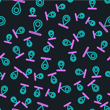 Çizgi Harita simgesi simgesi siyah arkaplanda izole edilmiş. Navigasyon, işaret, konum, harita, GPS, yön, yer, pusula, arama konsepti. Vektör