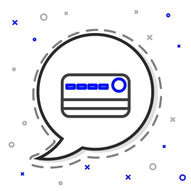 Çizgi kredi kartı simgesi beyaz arkaplanda izole edildi. Çevrimiçi ödeme. Nakit çekilmesi. Finansal operasyonlar. Alışveriş tabelası. Renkli taslak konsepti. Vektör İllüstrasyonu