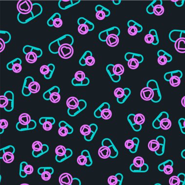 İktidar için çizgi hapları, afrodizyak ikon siyah arka planda izole edilmiş kusursuz desen. Erkekler ve kadınlar için seks hapları. Vektör İllüstrasyonu