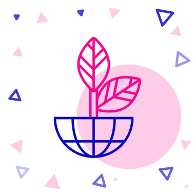 Beyaz arka planda izole edilmiş Dünya çizgisi ve bitki ikonu. Dünya ya da Dünya işareti. Geometrik şekiller. Çevresel konsept. Renkli taslak konsepti. Vektör İllüstrasyonu