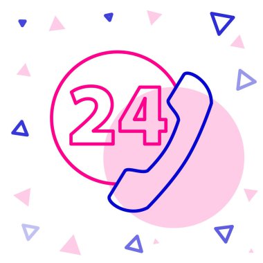 Hat Telefonu, beyaz arkaplanda 24 saatlik destek ikonu izole edildi. Tüm gün müşteri destek merkezi. Tam zamanlı çağrı servisi. Renkli taslak konsepti. Vektör İllüstrasyonu