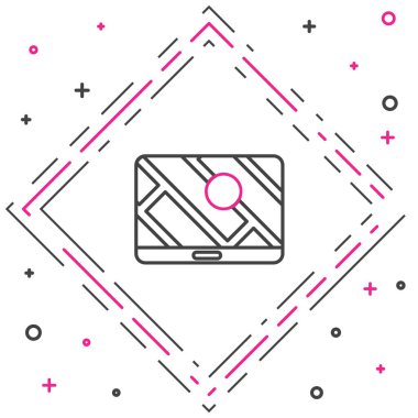 Şehir haritası gezinme simgesinin çizgi bilgileri beyaz arkaplanda izole edildi. Mobil Uygulama Arayüzü tasarımı. Coğrafi konsept. Renkli taslak konsepti. Vektör İllüstrasyonu