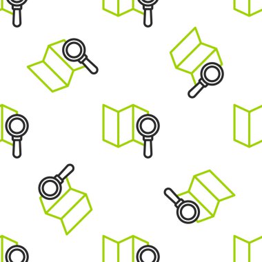 Satır Arama konumu simgesi beyaz arkaplanda izole edilmiş kusursuz desen. İşaretli büyüteç. Vektör İllüstrasyonu