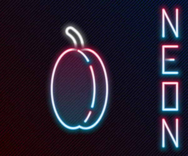 Glödande neon linje Plommon frukt ikon isolerad på svart bakgrund. Färgstarkt skisskoncept. Vektor Illustration — Stock vektor