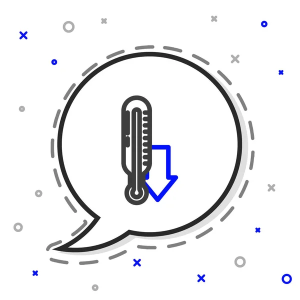 Thermomètre de météorologie linéaire mesurant l'icône isolée sur fond blanc. Équipement de thermomètre montrant le temps chaud ou froid. Concept de contour coloré. Illustration vectorielle — Image vectorielle