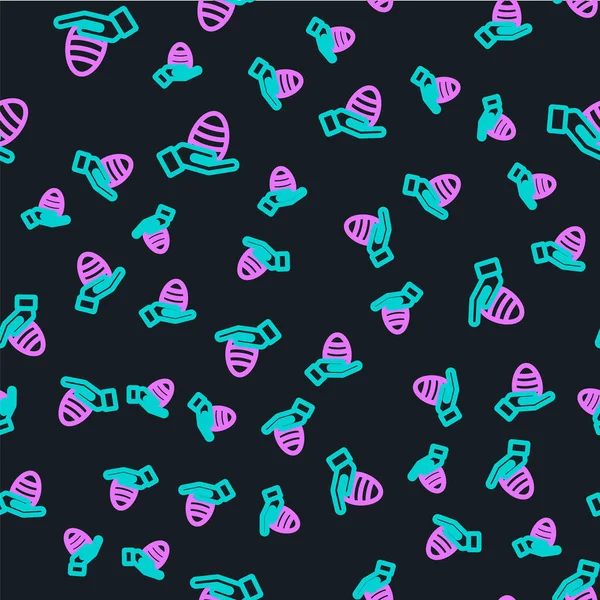 Çizgi insan eli ve paskalya yumurtası ikonu siyah arka planda izole edilmiş. Mutlu Paskalyalar. Vektör İllüstrasyonu