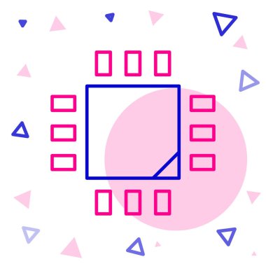 Beyaz arkaplanda mikro devre işlemci simgesi olan çizgi bilgisayar işlemcisi izole edildi. Devre kartlı çip ya da işlemci. Mikro işlemci. Renkli taslak konsepti. Vektör İllüstrasyonu