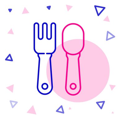 Çizgi çatalı ve kaşık simgesi beyaz arkaplanda izole edilmiş. Mutfak aletleri. Çatal bıçak seti. Renkli taslak konsepti. Vektör İllüstrasyonu