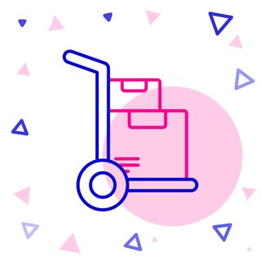 Çizgi El kamyonu ve kutu simgesi beyaz arka planda izole edildi. Dolly sembolü. Renkli taslak konsepti. Vektör İllüstrasyonu