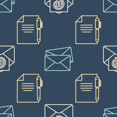 Satır satırını E- posta, Belge, Kalem ve Zarfı pürüzsüz desen üzerine ayarla. Vektör