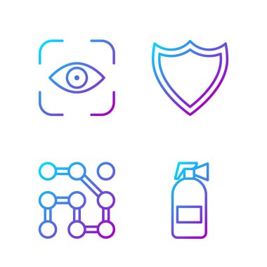 Hat yangın söndürücüyü, grafik şifre korumasını, göz taramasını ve kalkanı ayarla. Renk simgeleri. Vektör