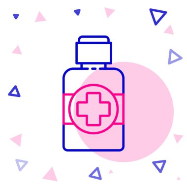 Beyaz arka planda izole edilmiş bir ilaç şişesi ikonu. Renkli taslak konsepti. Vektör İllüstrasyonu.