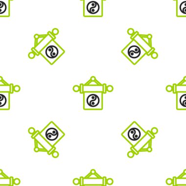 Yin Yang çizgi sembolü ahenk ve denge simgesi beyaz arka planda izole edilmiş kusursuz desen. Vektör İllüstrasyonu.