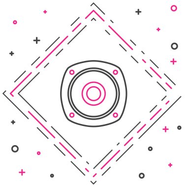 Hat Stereo hoparlörü simgesi beyaz arkaplanda izole edildi. Ses sistemi hoparlörleri. Müzik ikonu. Müzikal sütun hoparlörü. Renkli taslak konsepti. Vektör İllüstrasyonu.