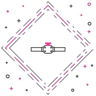 Çizgi endüstrisi metalik borular ve beyaz arka planda izole edilmiş kapakçık simgesi. Renkli taslak konsepti. Vektör İllüstrasyonu.