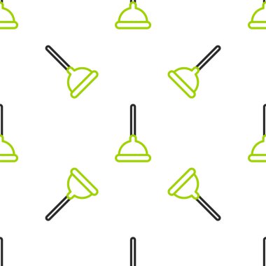 Boru temizleme ikonu için ahşap saplı kauçuk pompa beyaz arka planda izole edilmiş pürüzsüz desen. Tuvalet pompası. Vektör İllüstrasyonu.