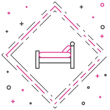 Beyaz arkaplanda çizgi yatak simgesi izole edildi. Renkli taslak konsepti. Vektör İllüstrasyonu.