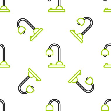 Çizgi masa lambası simgesi beyaz arkaplanda izole edilmiş pürüzsüz desen. Vektör İllüstrasyonu.