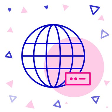 Line Global teknolojisi veya sosyal ağ simgesi beyaz arkaplanda izole edildi. Renkli taslak konsepti. Vektör İllüstrasyonu.