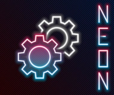 Parlayan neon çizgi ikonu siyah arkaplanda izole edildi. Çarklı teçhizat ayarları. İşçi sembolü. Renkli taslak konsepti. Vektör İllüstrasyonu.