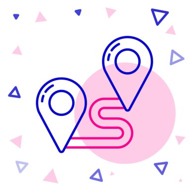 Satır Rotası konumu simgesi beyaz arkaplanda izole edildi. Harita işaretçisi işareti. Yol ya da yol kavramı. GPS navigatörü. Renkli taslak konsepti. Vektör İllüstrasyonu.