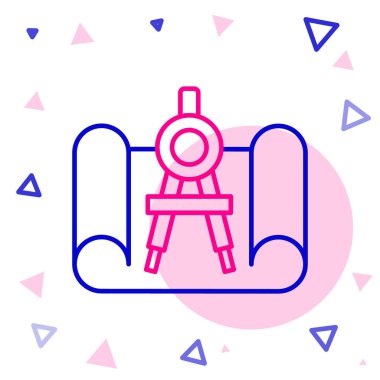 Mühendislik ve pusula simgesi çizimi için çizgi grafikleri beyaz arkaplanda izole edildi. Renkli taslak konsepti. Vektör İllüstrasyonu.