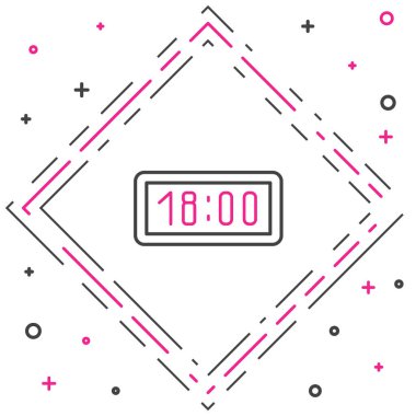 Beyaz arkaplanda çizgi dijital alarm simgesi izole edildi. Elektronik çalar saat. Zaman simgesi. Renkli taslak konsepti. Vektör İllüstrasyonu.