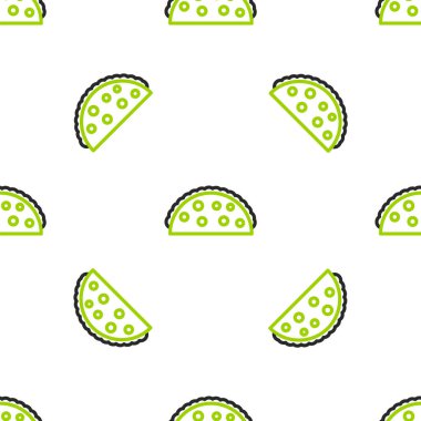 Tortilla ikonlu Taco hattı beyaz arka planda izole edilmiş. Geleneksel Meksika fast food menüsü. Vektör İllüstrasyonu.