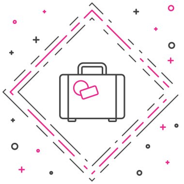 Seyahat simgesi için satır çantası beyaz arkaplanda izole edildi. Seyahat bagaj tabelası. Seyahat bagaj ikonu. Renkli taslak konsepti. Vektör İllüstrasyonu.