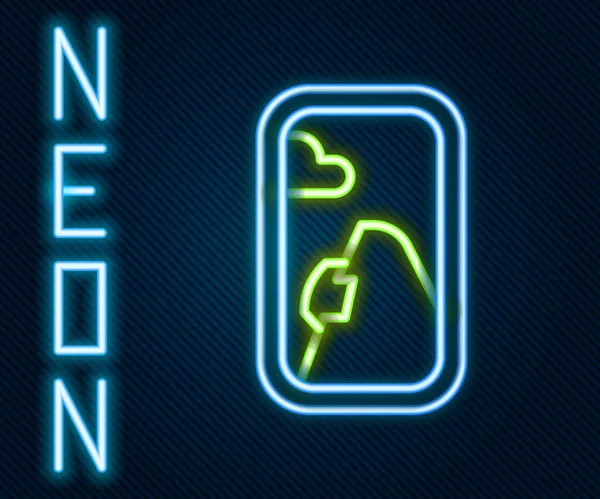 Gloeiende Neon Lijn Vliegtuig Venster Pictogram Geïsoleerd Zwarte Achtergrond Vliegtuig — Stockvector