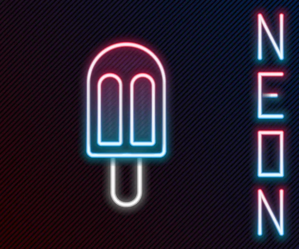 Gloeiende Neon Lijn Ijs Pictogram Geïsoleerd Zwarte Achtergrond Lief Symbool — Stockvector