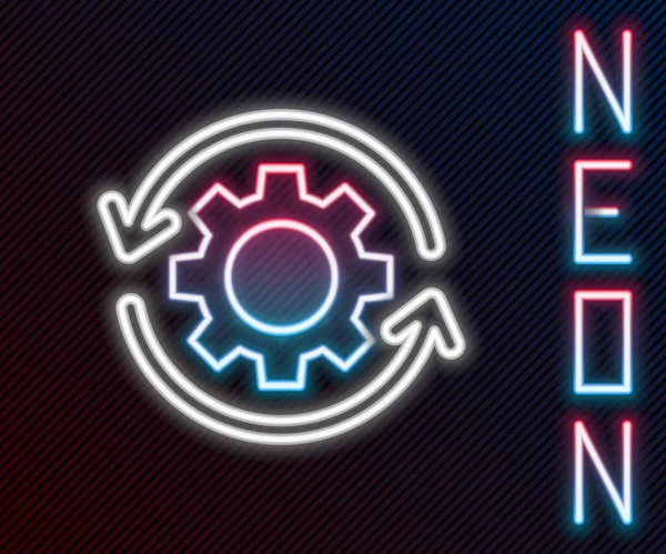 Gloeiende Neon Lijn Gear Pijlen Als Workflow Concept Icoon Geïsoleerd — Stockvector