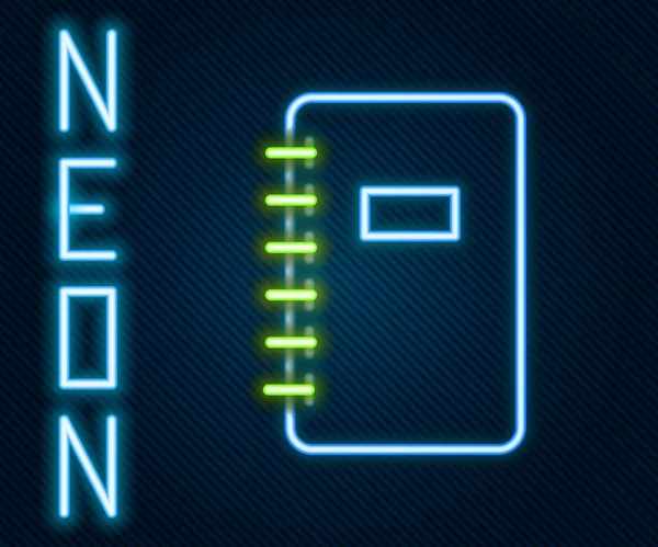 Glödande Neon Line Notebook Ikon Isolerad Svart Bakgrund Spiral Anteckningsblock — Stock vektor