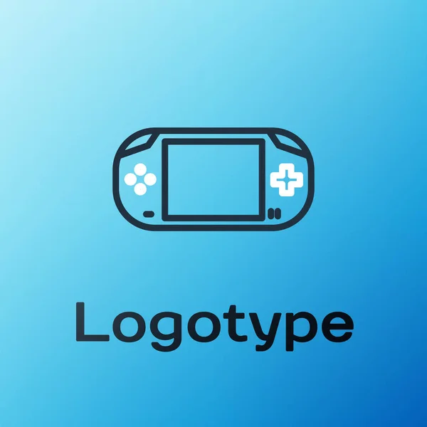 ラインポータブルビデオゲームコンソールアイコンは青の背景に隔離されました ゲームパッドのサインだ ゲームのコンセプト カラフルなアウトラインコンセプト ベクターイラスト — ストックベクタ