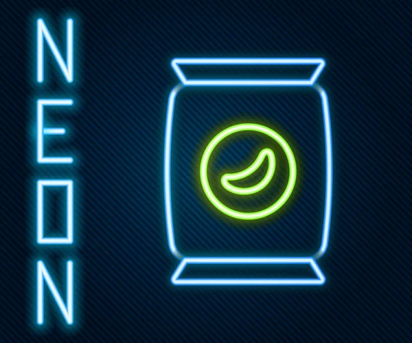 Glödande Neon Line Väska Eller Paket Chips Ikon Isolerad Svart — Stock vektor