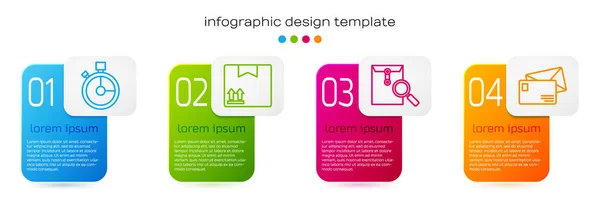 Állítsa Vonal Gyors Szállítás Kartondoboz Közlekedési Szimbólummal Boríték Nagyító Boríték — Stock Vector