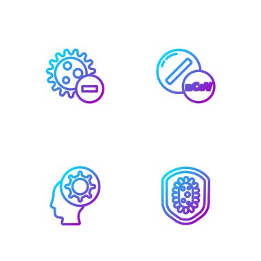 Hat kalkanlarını virüs, insan ve negatif ilaç ya da tabletten koru. Renk simgeleri. Vektör.