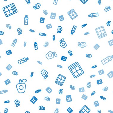 Parfüm çizgisi, göz farı paleti ve kusursuz desen. Vektör.