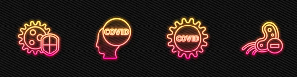 Állítsa Corona Vírus Covid Pajzs Elleni Védelem Negatív Ragyogó Neon — Stock Vector