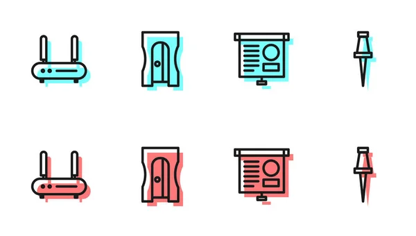 Linientafel Mit Diagramm Router Und Wlan Signal Bleistiftspitzer Und Push — Stockvektor