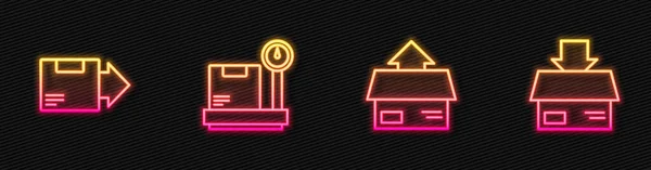 Çizgiyi Karton Kutuyla Ayarla Ölçekle Parlayan Neon Ikonu Vektör — Stok Vektör