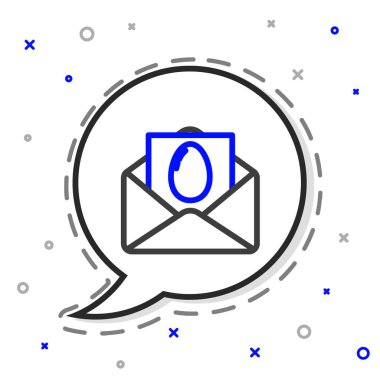 Beyaz arkaplanda Mutlu Paskalyalar simgesi olan çizgi tebrik kartı. Kutlama için davetiye ya da tebrik kartı şablonu. Renkli taslak konsepti. Vektör İllüstrasyonu.