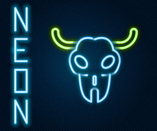 Ragyogó Neon Vonal Buffalo Koponya Ikon Elszigetelt Fekete Háttérrel Színes — Stock Vector