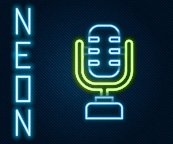 Ligne Lumineuse Icône Microphone Néon Isolé Sur Fond Noir Sur — Image vectorielle